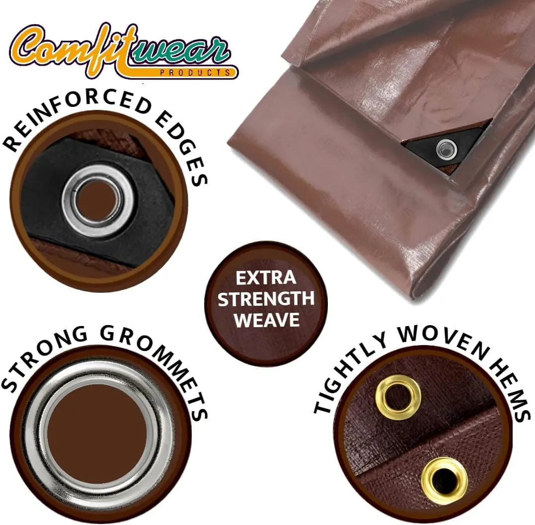 16 MIL Heavy Duty Tarp Super Heavy Duty Tarp Cover 16 MIL Multi-Purpose Extra Heavy Duty Tarps Car Tarp Boat Tarp Camping Tarp General Purpose Waterproof Tarp Cover (8' X 10', Brown)