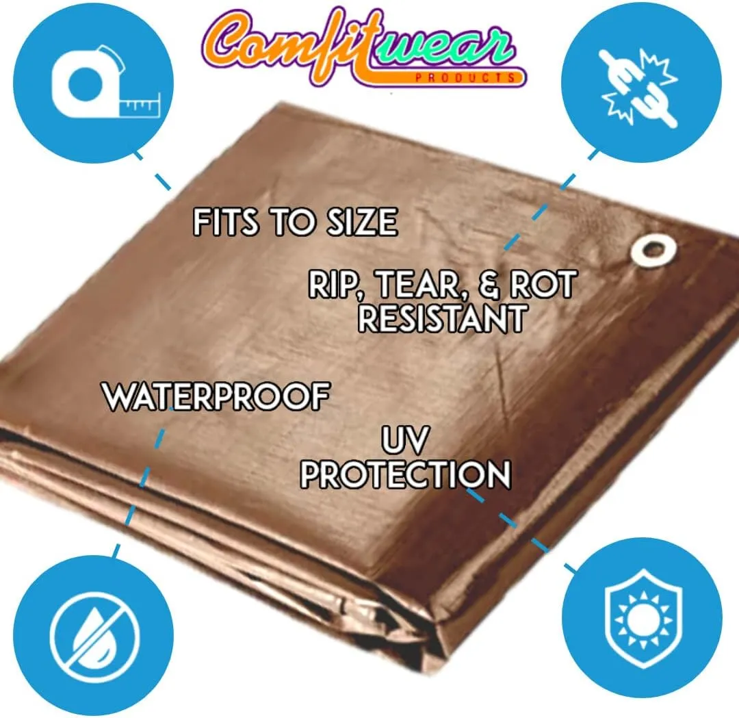 16 MIL Heavy Duty Tarp Super Heavy Duty Tarp Cover 16 MIL Multi-Purpose Extra Heavy Duty Tarps Car Tarp Boat Tarp Camping Tarp General Purpose Waterproof Tarp Cover (8' X 10', Brown)