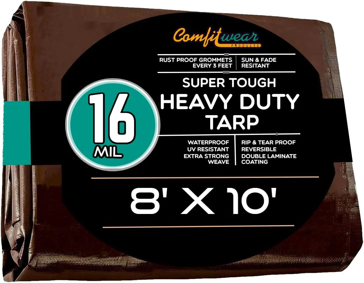 16 MIL Heavy Duty Tarp Super Heavy Duty Tarp Cover 16 MIL Multi-Purpose Extra Heavy Duty Tarps Car Tarp Boat Tarp Camping Tarp General Purpose Waterproof Tarp Cover (8' X 10', Brown)