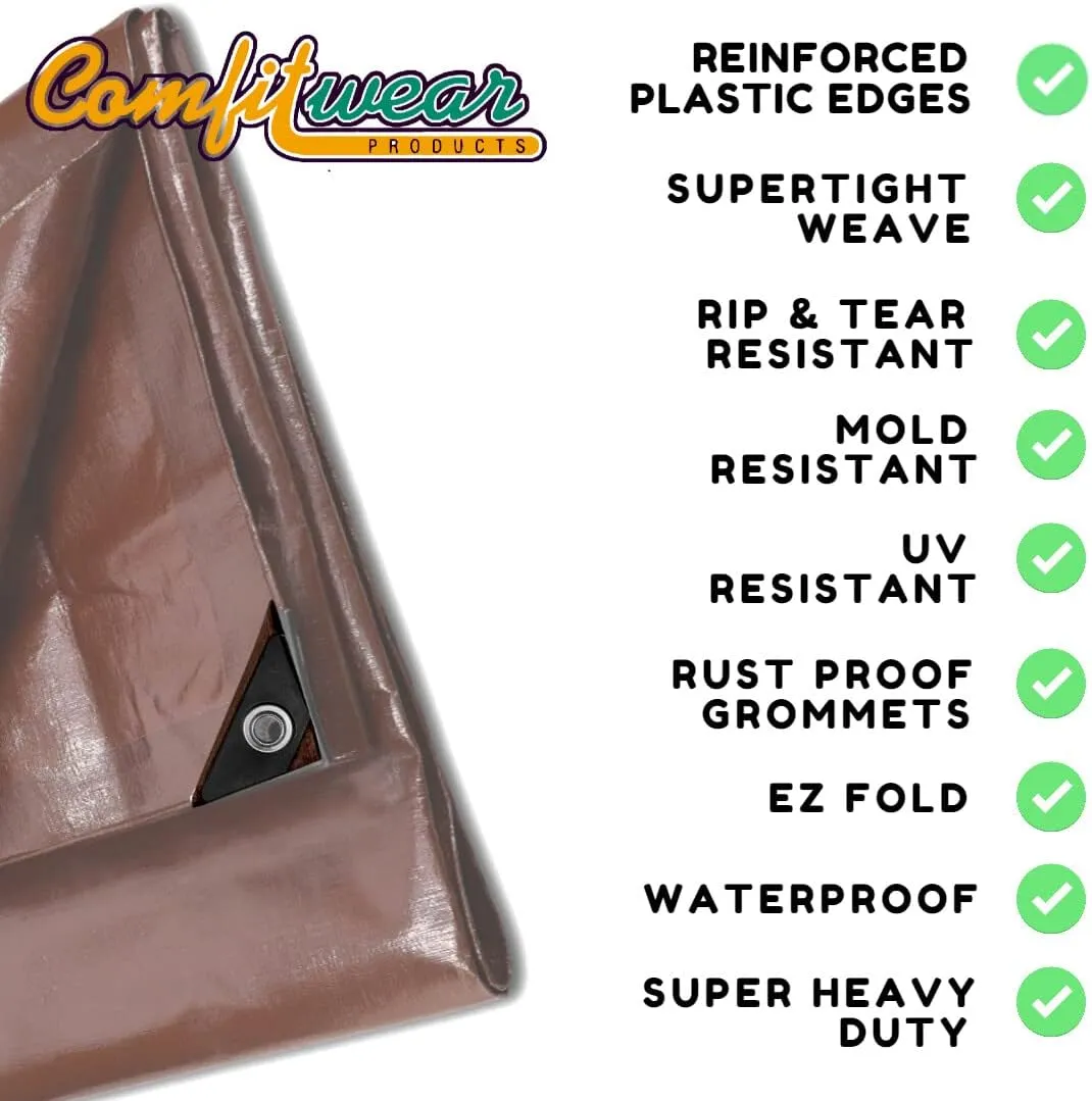16 MIL Heavy Duty Tarp Super Heavy Duty Tarp Cover 16 MIL Multi-Purpose Extra Heavy Duty Tarps Car Tarp Boat Tarp Camping Tarp General Purpose Waterproof Tarp Cover (8' X 10', Brown)