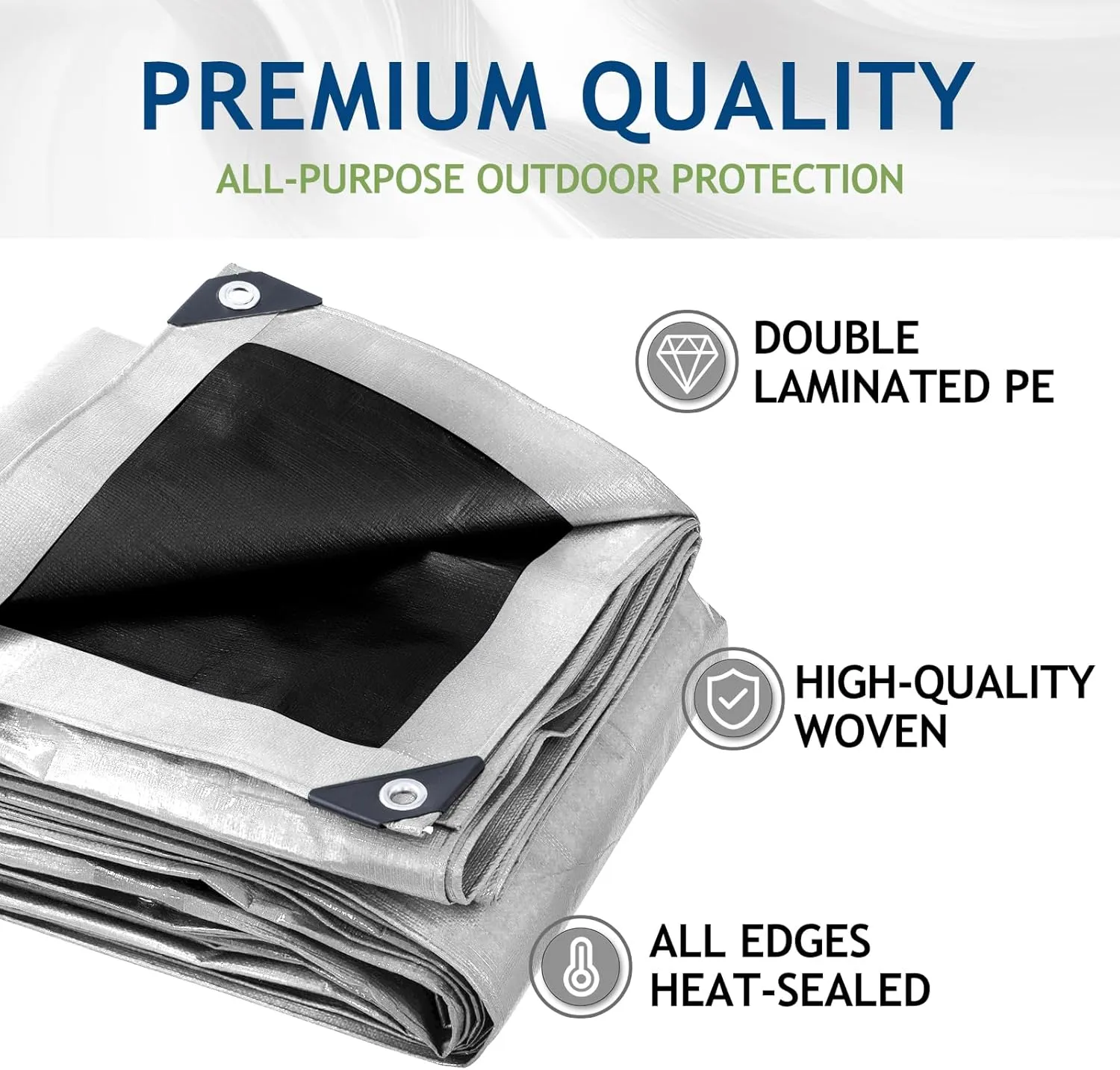 16 Mil Heavy Duty Waterproof Tarps, 8x10 Ft Finished Size Tarps, Premium Tarp with Metal Grommets & Reinforced Edge, Multipurpose Thick Tarp for Car, Boat, Roof, Camping - 2 Pack, Silver