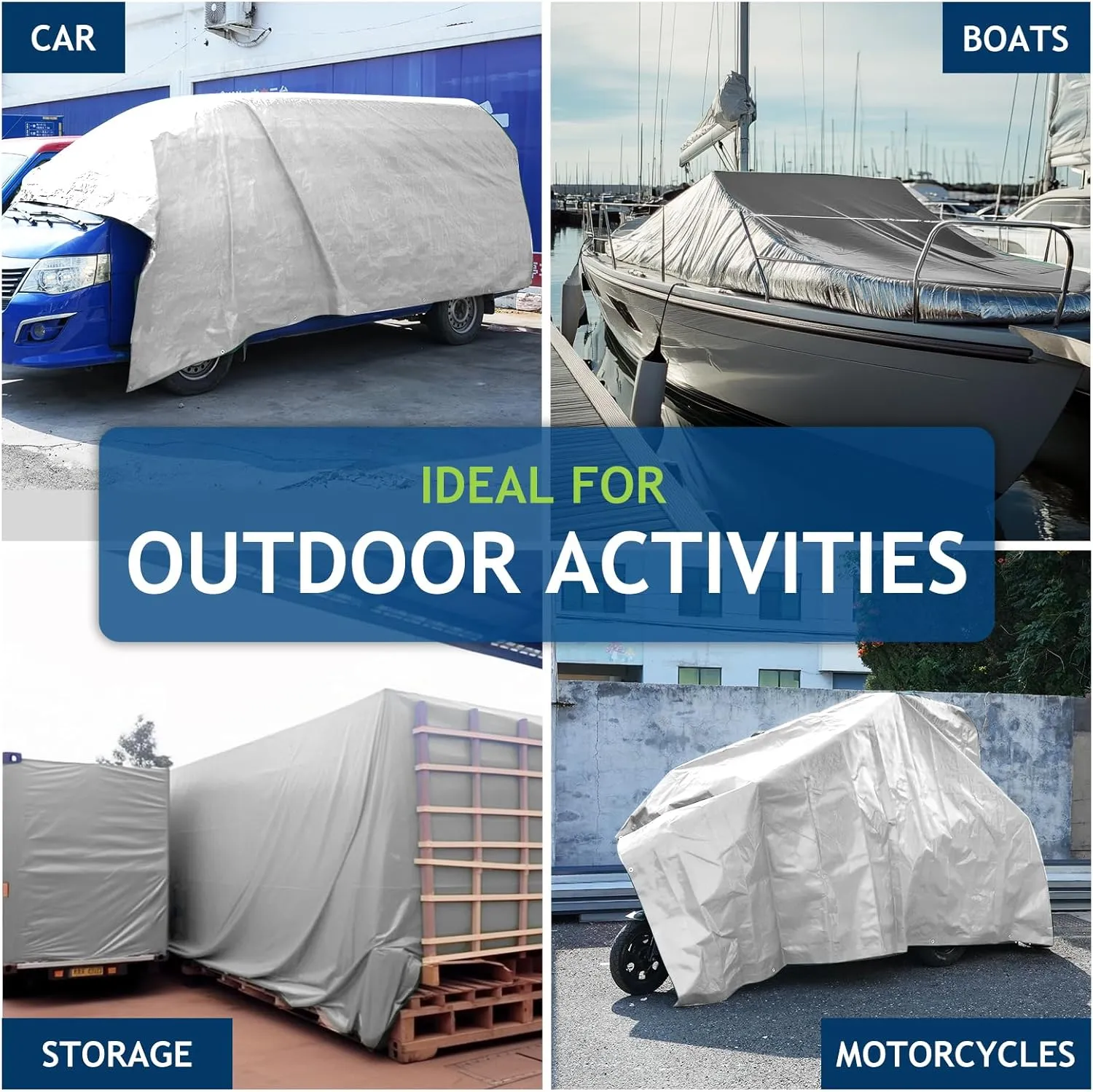 16 Mil Heavy Duty Waterproof Tarps, 8x10 Ft Finished Size Tarps, Premium Tarp with Metal Grommets & Reinforced Edge, Multipurpose Thick Tarp for Car, Boat, Roof, Camping - 2 Pack, Silver
