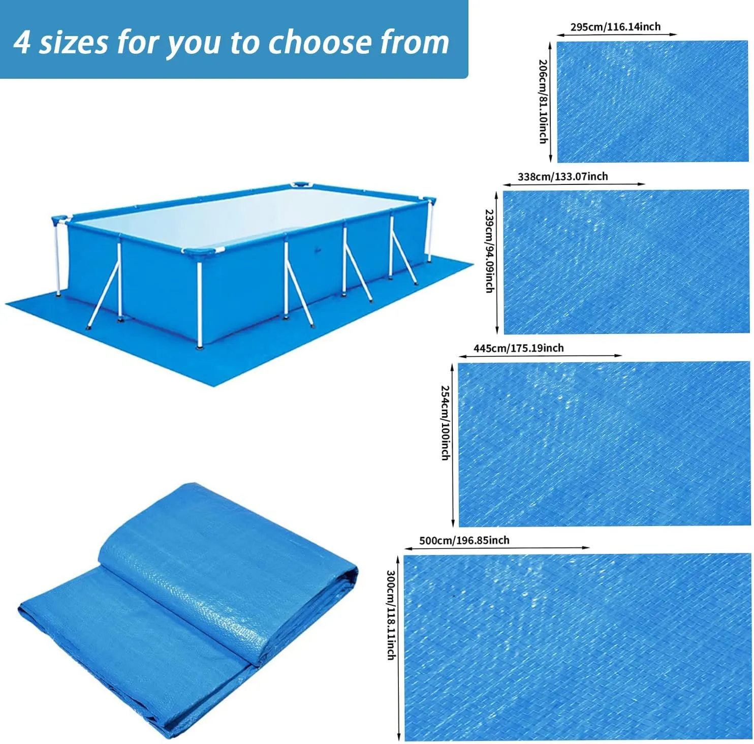 16.4x9.8Ft Rectangular Pool Ground Cloth Waterproof PE Above Ground Swimming Pool Covers mat Tarpaulin Sun-Proof Tarp for Painting, Camping Tarp