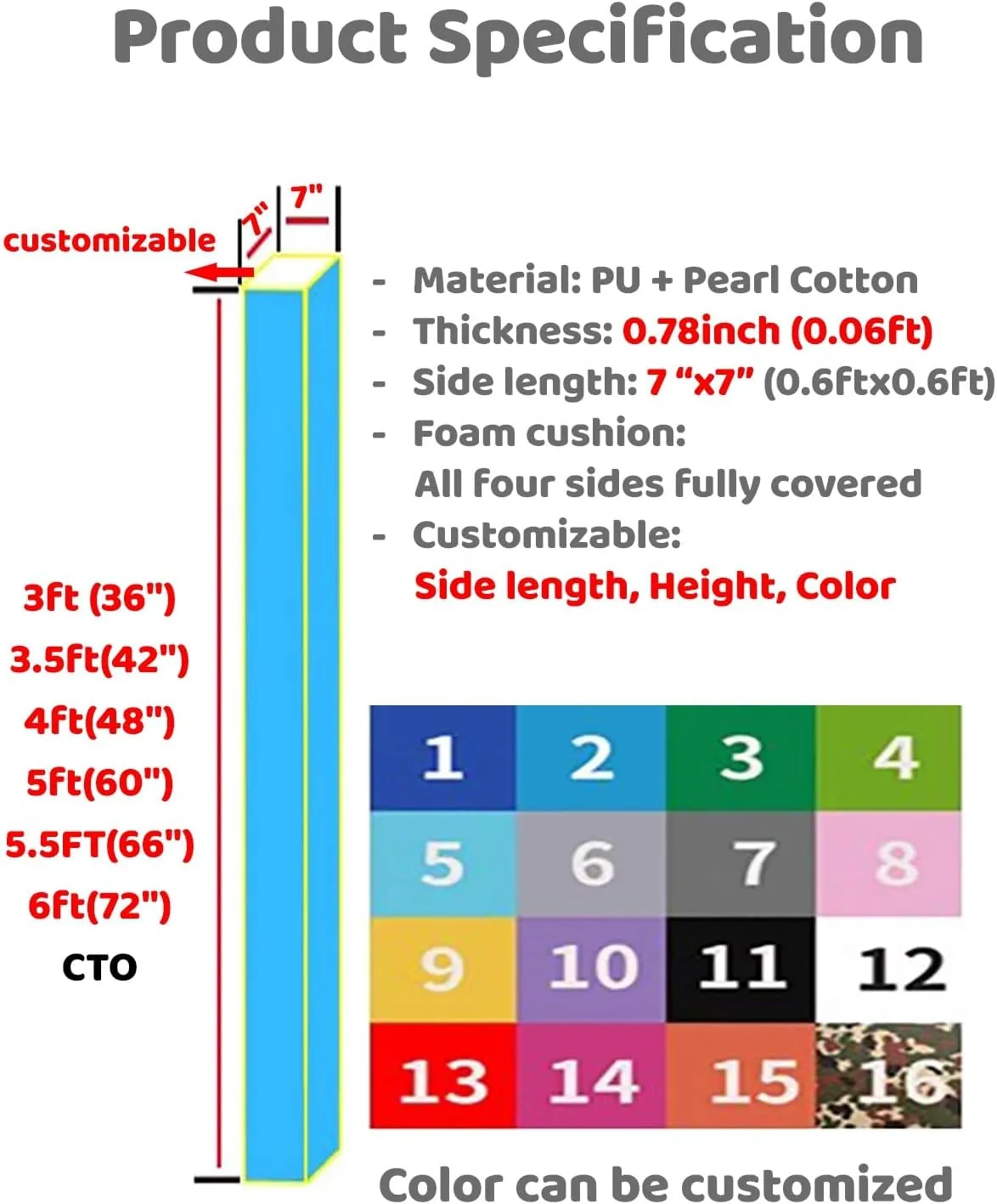 183cm Garage Post Pole Padding 0.78inch Thickness, Custom Basketball Poles Pad for Playground Basement Gym, Wrap Around Collision Barrier Pole Cover(Yellow,H 4ft(48"))