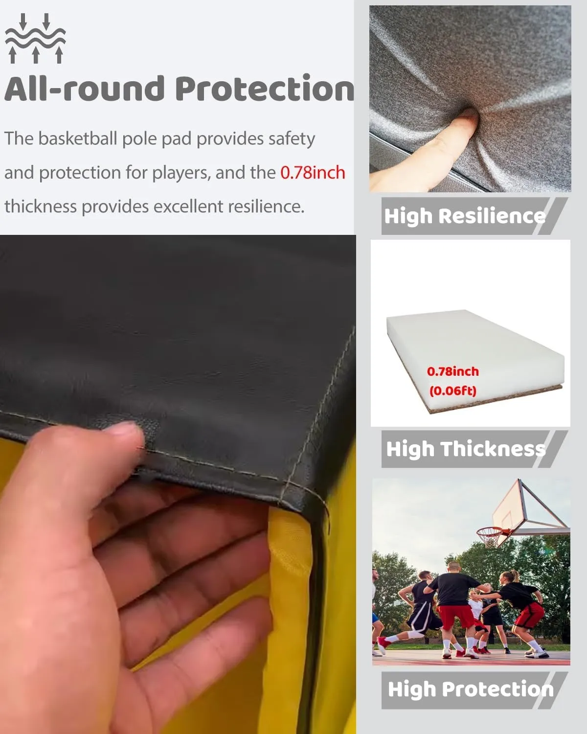 183cm Garage Post Pole Padding 0.78inch Thickness, Custom Basketball Poles Pad for Playground Basement Gym, Wrap Around Collision Barrier Pole Cover(Yellow,H 4ft(48"))