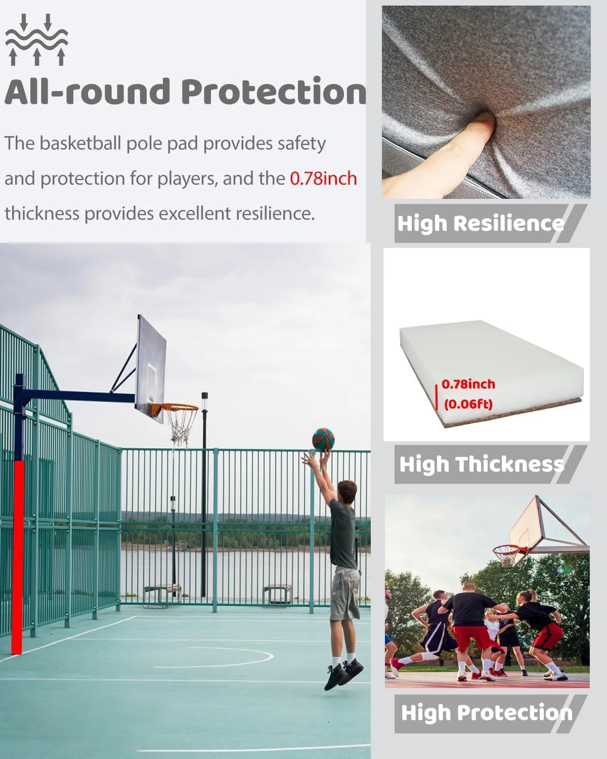 183cm Pole Padding Pad for Basketball Hockey Post, Wrap Protective Barrier Pole Cover 6ft Outdoor All-Weather, Collision Pads for Basement Garage Gym(Green,Dia 4.5inch(0.37ft))