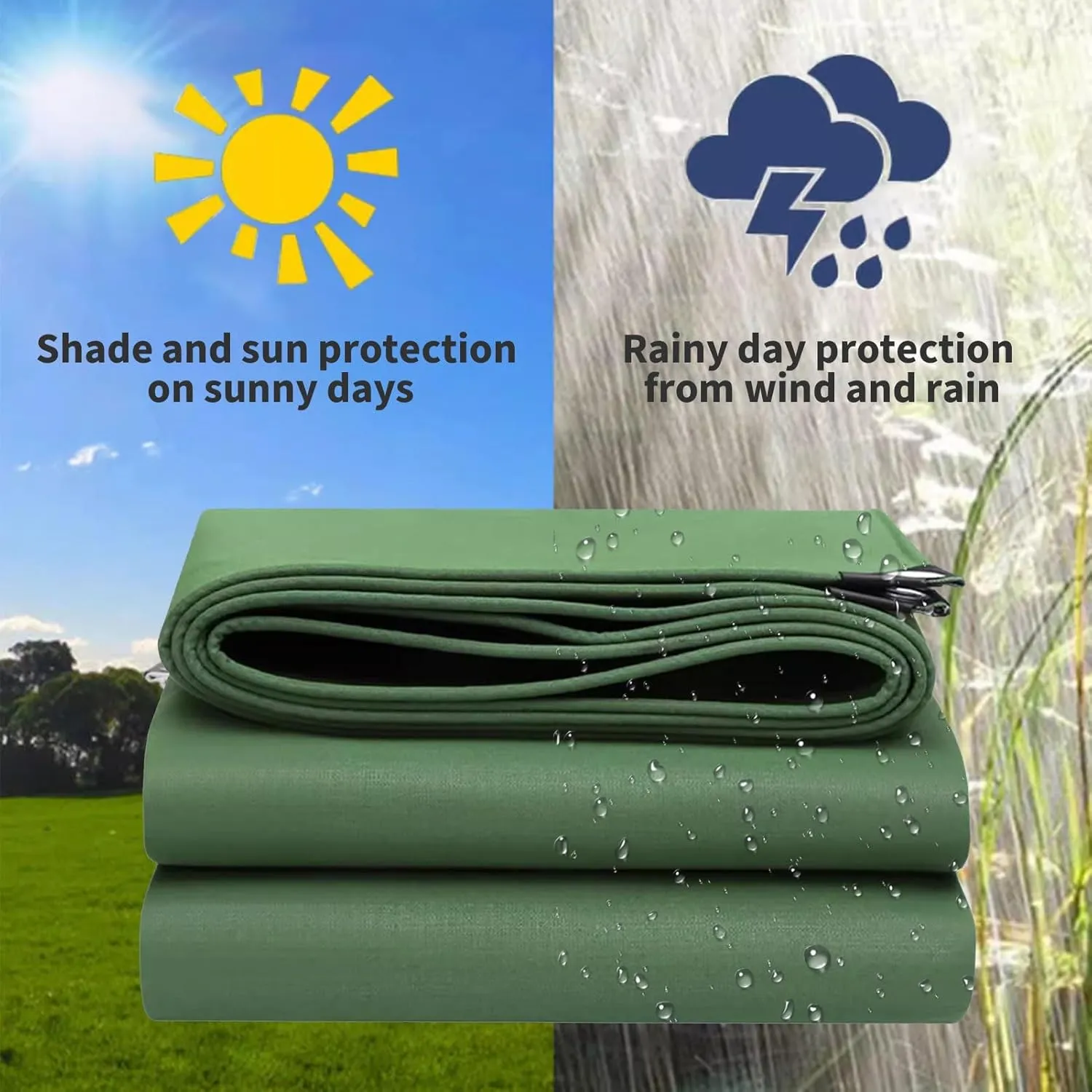 1x2m 2x2m 3x4m 4x4m Tarpaulin Cover - 600g/m² Thick - Waterproof Durable Tarp Drsyffsup Weatherproof, Multipurpose, Groundsheet, Camping, Boating, Hiking Heavy Duty Sheet(1.2x1.5m)