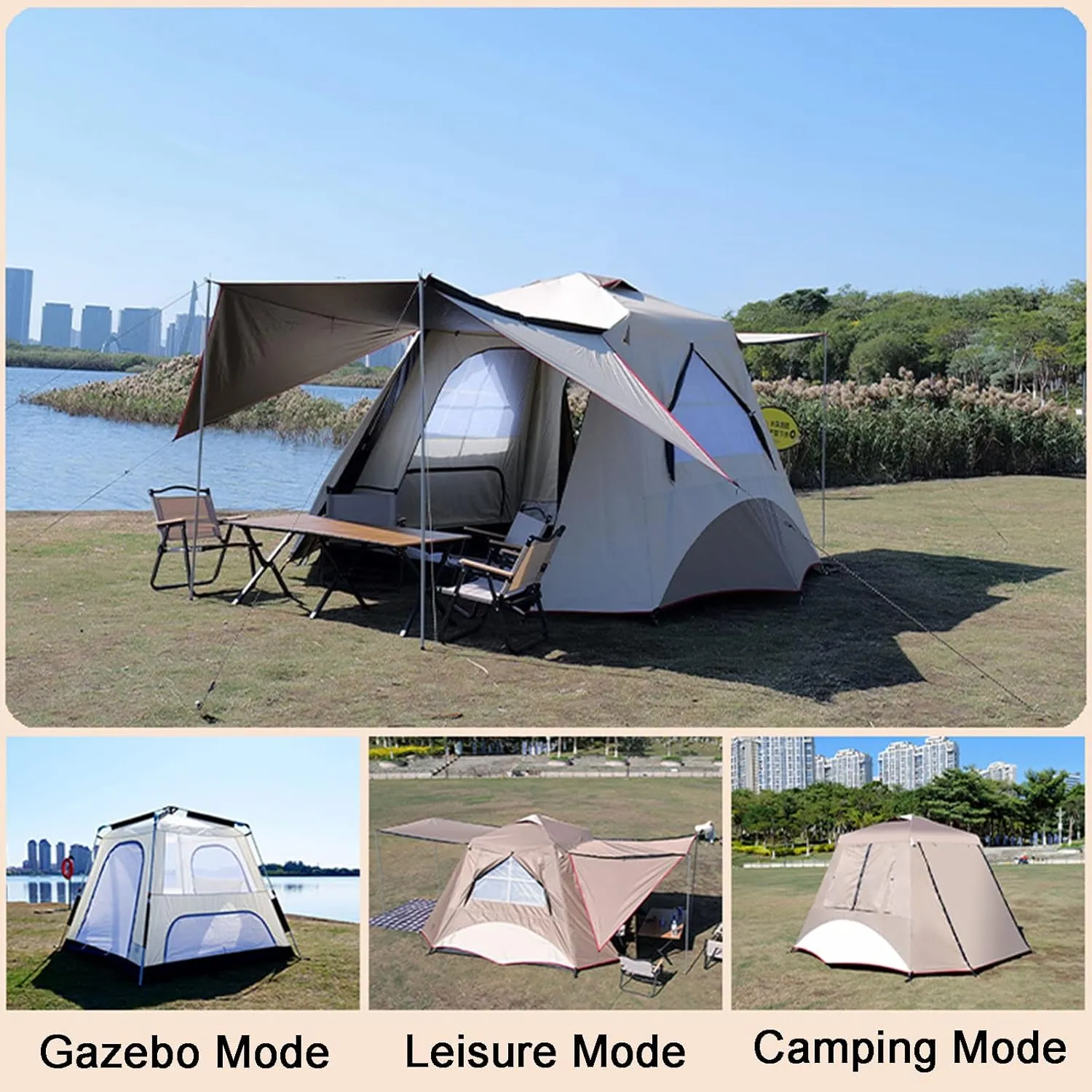 2-3 Man Person Instant Tent Automatic Pop Up Ultralight Dome Tents,4 Seasons Waterproof Windproof Family Camping Tent with Removable Outer Tarpaulin,Double Layers