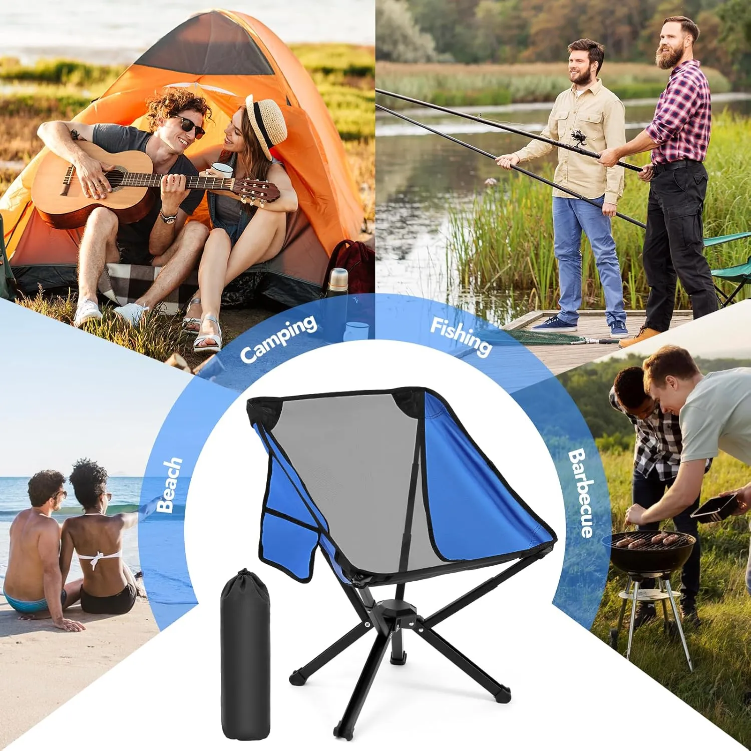 2 Pack Portable Chairs, Camping Chairs Supports 350 LBS ，Lightweight Folding Chair - Backpacking Chair for Outdoor Camping, Beach, Fishing, Picnic, Lawn, Concert, Hiking, Blue