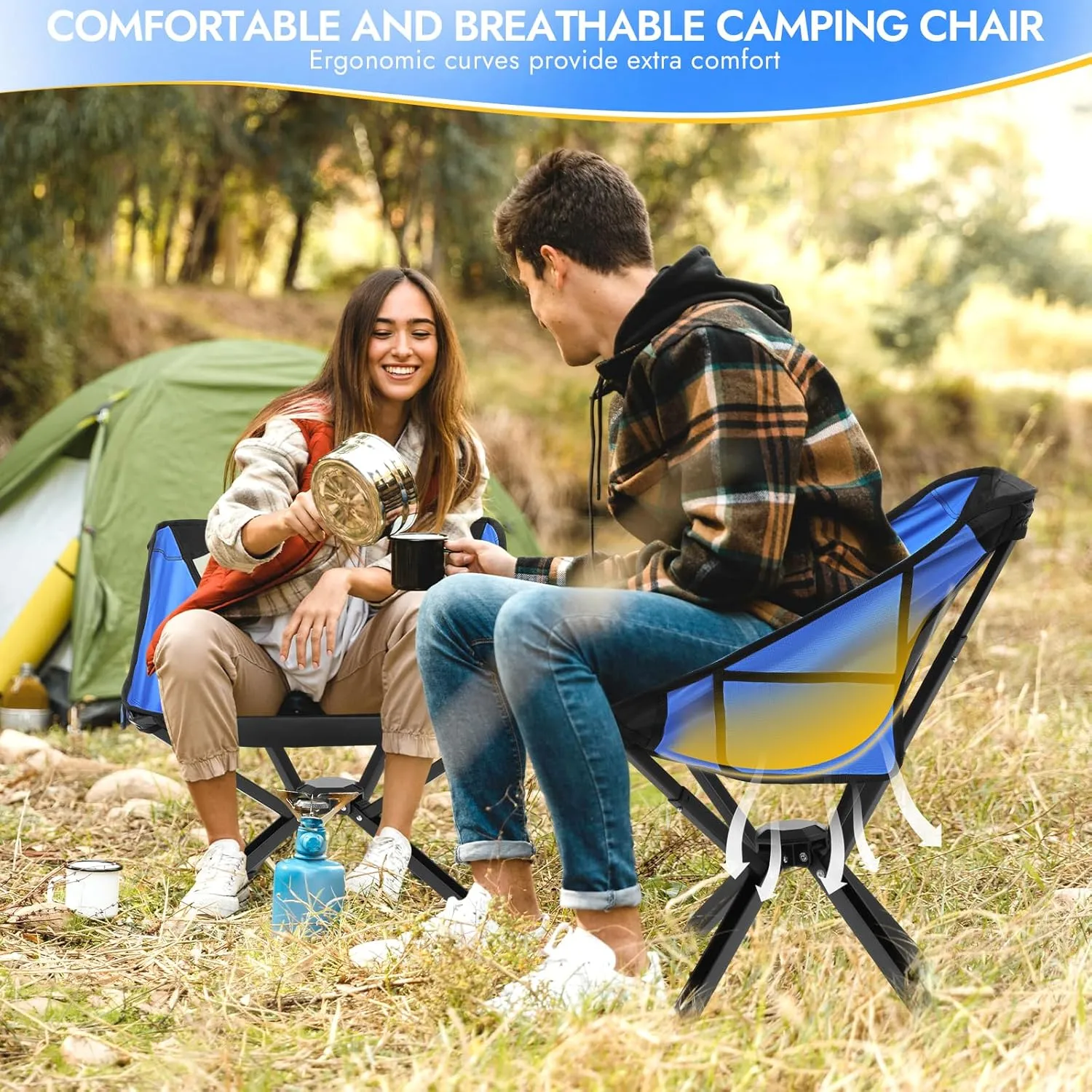 2 Pack Portable Chairs, Camping Chairs Supports 350 LBS ，Lightweight Folding Chair - Backpacking Chair for Outdoor Camping, Beach, Fishing, Picnic, Lawn, Concert, Hiking, Blue