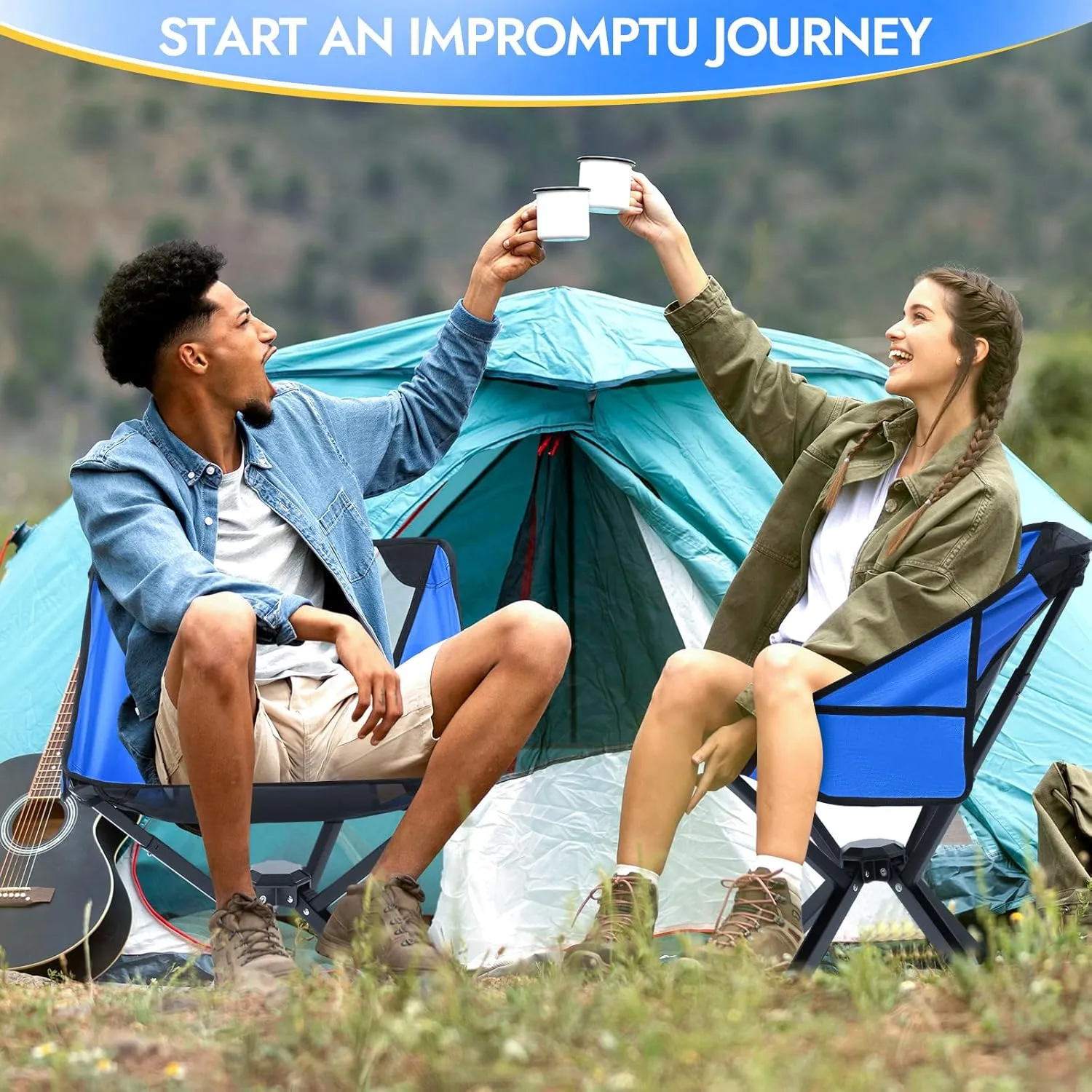 2 Pack Portable Chairs, Camping Chairs Supports 350 LBS ，Lightweight Folding Chair - Backpacking Chair for Outdoor Camping, Beach, Fishing, Picnic, Lawn, Concert, Hiking, Blue