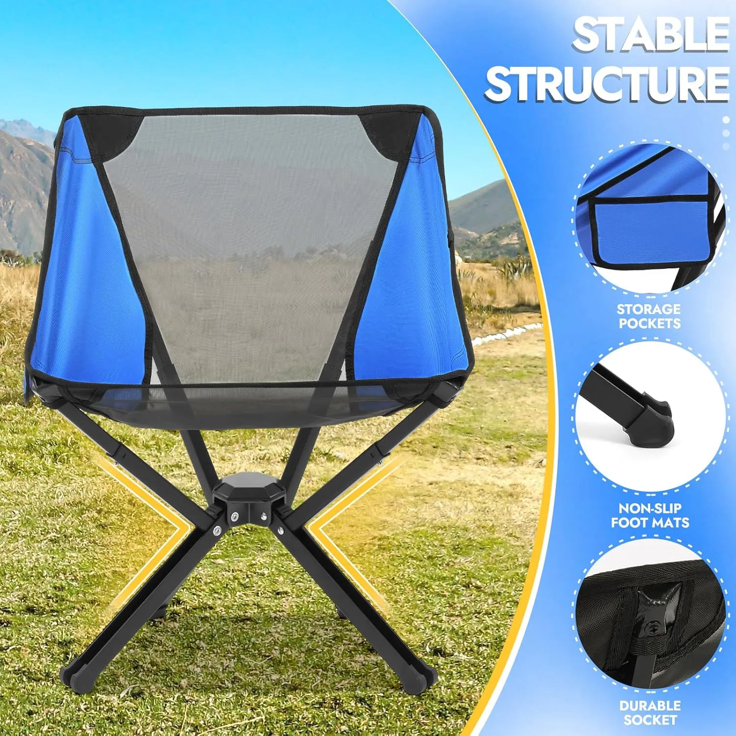 2 Pack Portable Chairs, Camping Chairs Supports 350 LBS ，Lightweight Folding Chair - Backpacking Chair for Outdoor Camping, Beach, Fishing, Picnic, Lawn, Concert, Hiking, Blue