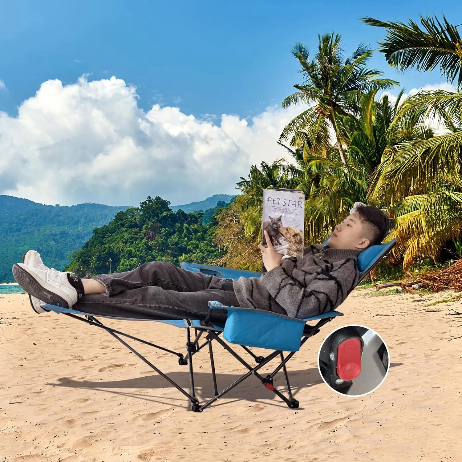2-Pack Reclining Camping Chair 4 Position with Foot Rest Comfortable for Adults 265Ibs Folding Lounger Mesh Beach Chair with Cooler Bag and Cup Holder for Outdoor Patio