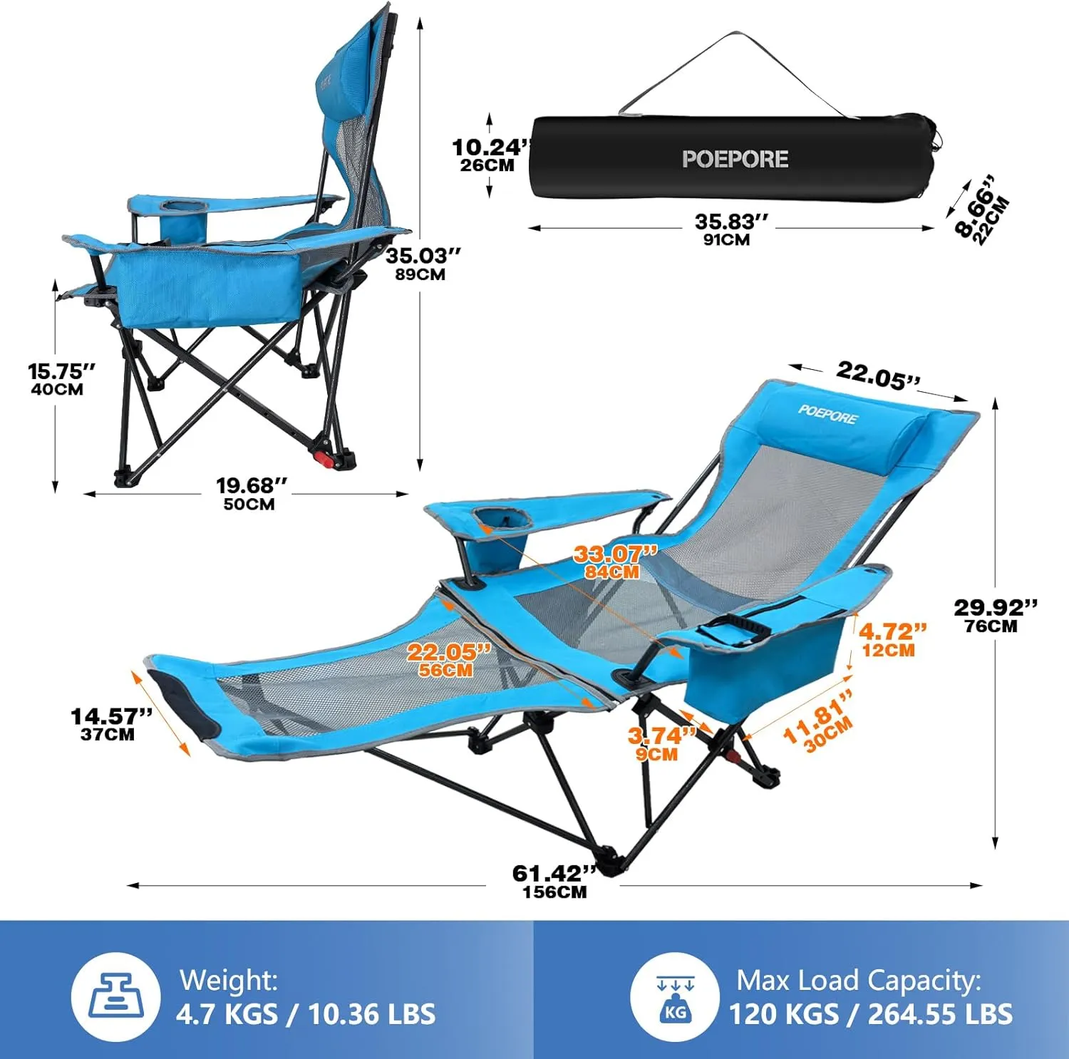 2-Pack Reclining Camping Chair 4 Position with Foot Rest Comfortable for Adults 265Ibs Folding Lounger Mesh Beach Chair with Cooler Bag and Cup Holder for Outdoor Patio