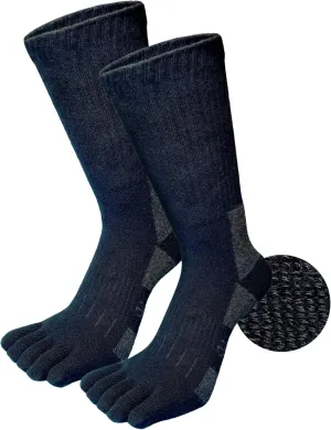 2 Pairs Of Terry Cushioned Hiking Toe Socks, Five Finger Crew Socks Cotton for Outdoor Sports, No Blister