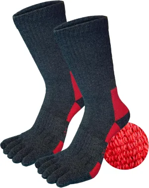 2 Pairs Of Terry Cushioned Hiking Toe Socks, Five Finger Crew Socks Cotton for Outdoor Sports, No Blister