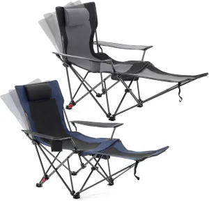 2 Pc Reclining Camping Chair with Foot Rest, Folding Lounge Chair for Adults,Outdoor Chair Support 300 lbs with Adjustable Backrest &Cup Holder Portable Recliner Beach Chair for Lawn Outside