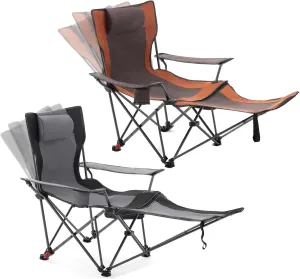 2 Pc Reclining Camping Chair with Footrest, Folding Lounge Chair for Adults,Outdoor Chair Support 300 lbs with Adjustable Backrest &Cup Holder Portable Recliner Beach Chair for Lawn Outside