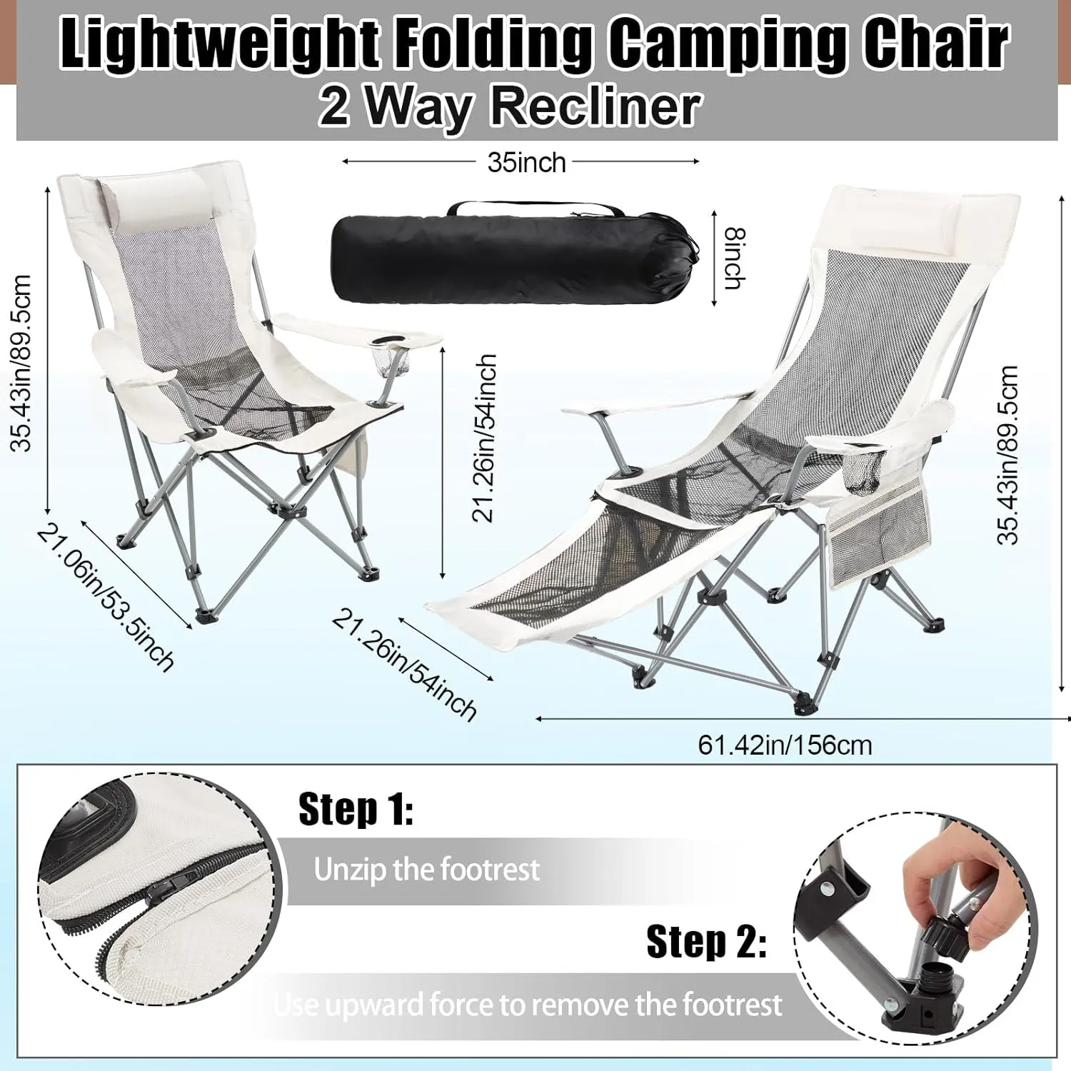 2 Set Reclining Beach Chair and Umbrella for Adults, Outdoor Camping Foldable Sand Chairs with Umbrella, SPF 50 , High Back, with Foot Rest, Cup Holder and Mesh Bag