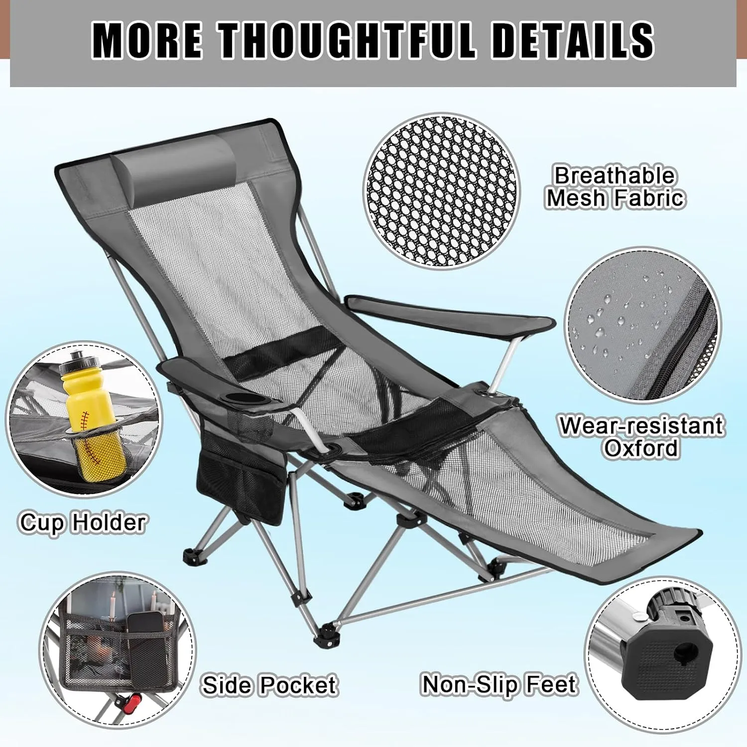 2 Set Reclining Beach Chair and Umbrella for Adults, Outdoor Camping Foldable Sand Chairs with Umbrella, SPF 50 , High Back, with Foot Rest, Cup Holder and Mesh Bag