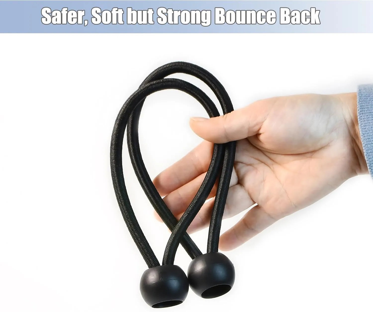 20 PCS Heavy Duty Trampoline Bungee Cords with Balls - 6.3 Inch Replacement Elastic Ropes for Fitness Trampolines, Includes Spring Puller Tool, Max Weight Limit 330 lbs, Quiet & Durable Bungee System