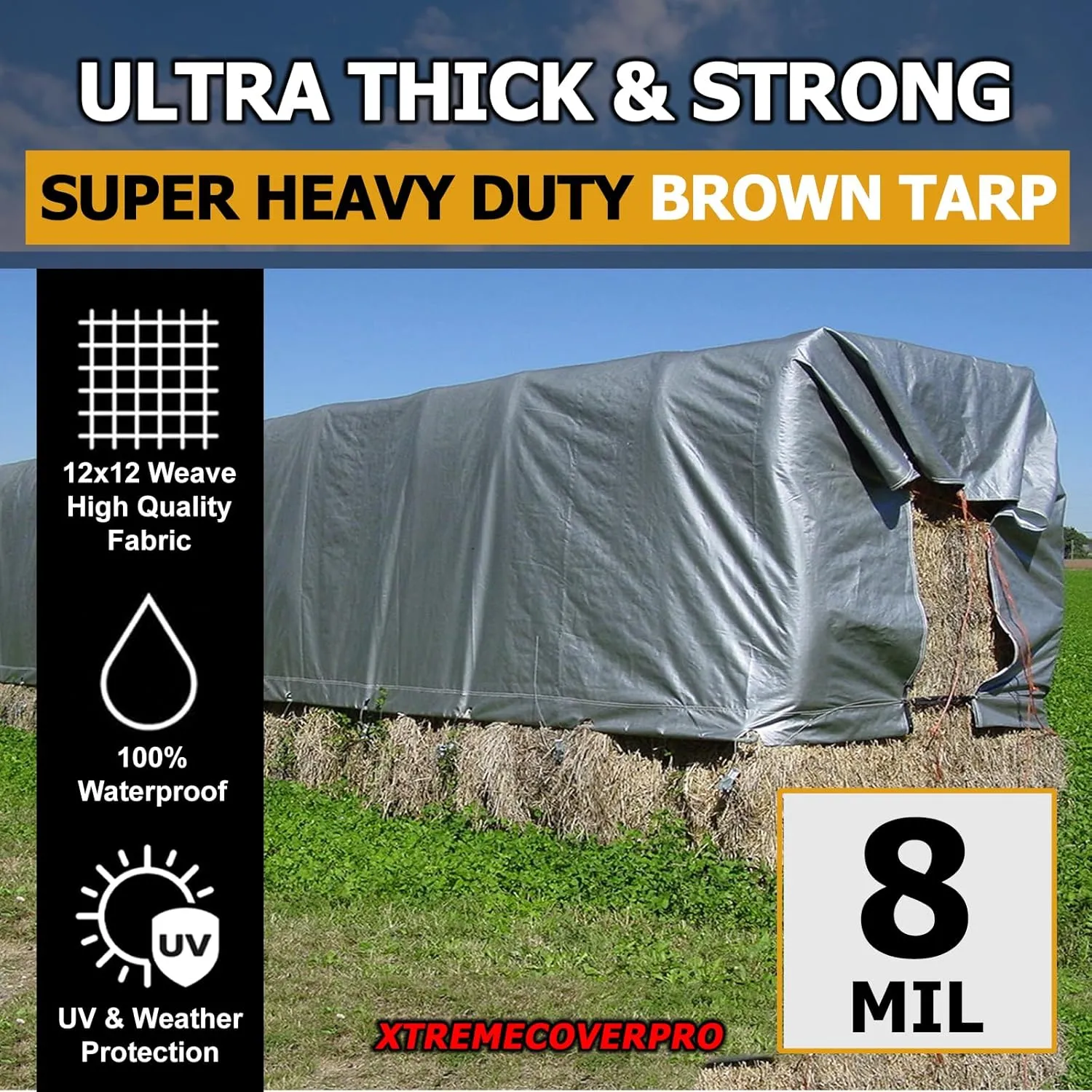 20' x 20' Large Multi-Purpose Waterproof Light Weight Heavy Duty Poly Tarp Grommets Every 24", 8 Mil 20x20Thick, for Home, Boats, Cars, Camping, UV Resistant, Rip/Tear Proof Tarpaulin