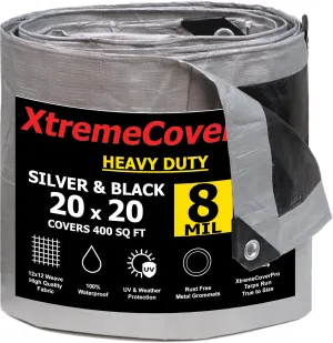 20' x 20' Large Multi-Purpose Waterproof Light Weight Heavy Duty Poly Tarp Grommets Every 24", 8 Mil 20x20Thick, for Home, Boats, Cars, Camping, UV Resistant, Rip/Tear Proof Tarpaulin