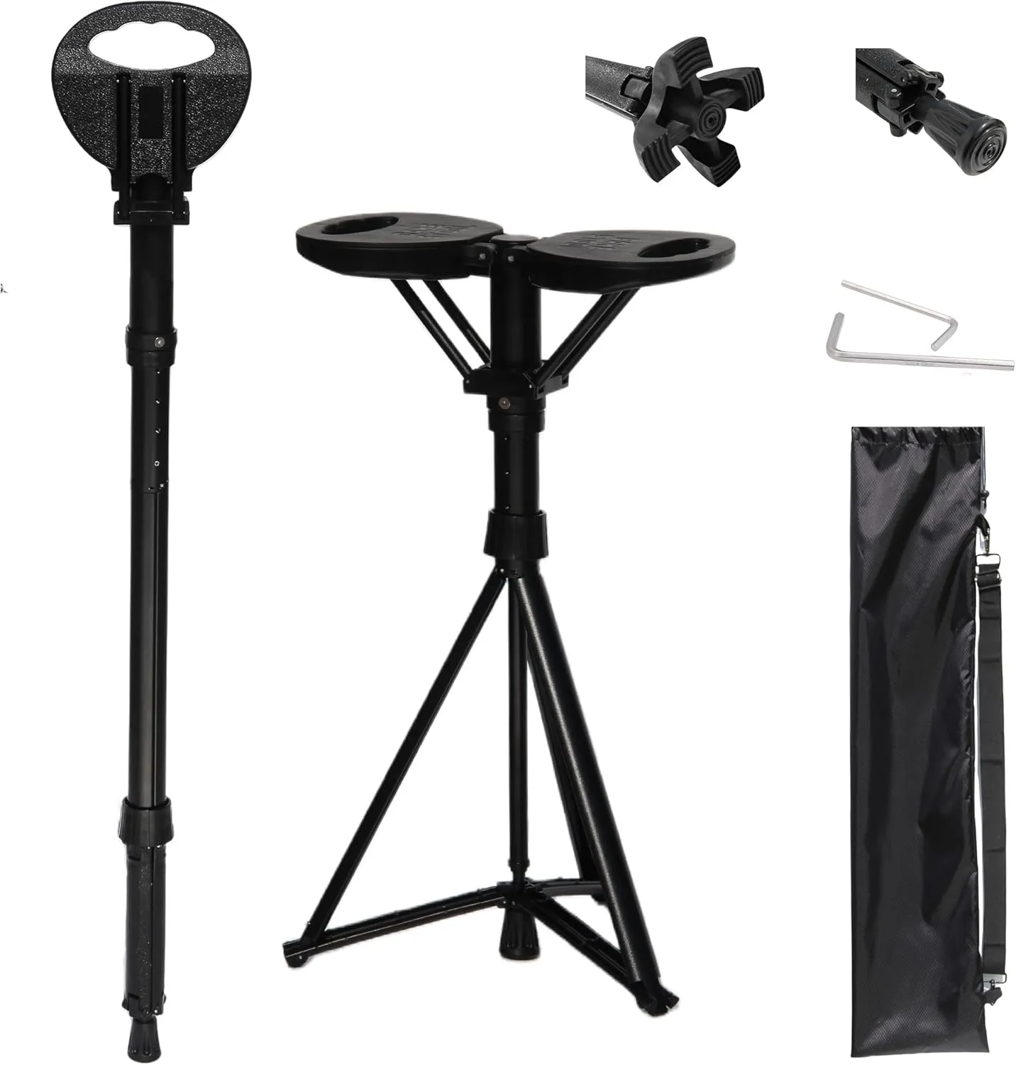 2025 Upgraded Portable Cane with Seat,Walking Sticks with Stool,Walking Cane Seat 2-in-1 Foldable Walking Sticks Stool,Lightweight Aluminum Tripod Cane Stool Adjustable Heigt for Men Women Elderly