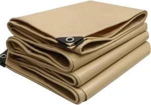 2mx2m/2mx3m/2mx4m/3mx3m Beige Heavy Duty Tarpaulin Sheet 500g/㎡ with Metal Grommets Canopy Tent for Rain Shelter, Camping, Outdoor and Pool Ground Sheet Tarps Cover(1.5x4m)