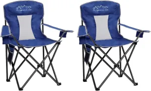 2PCS Collapsible Folding Camping Chairs Heavy Duty Lawn Foldable Chair with Cooler Bag, Storage Pocket, Waterproof Bag Outdoor Arm Sport Chair, Supports 325LBS, Blue