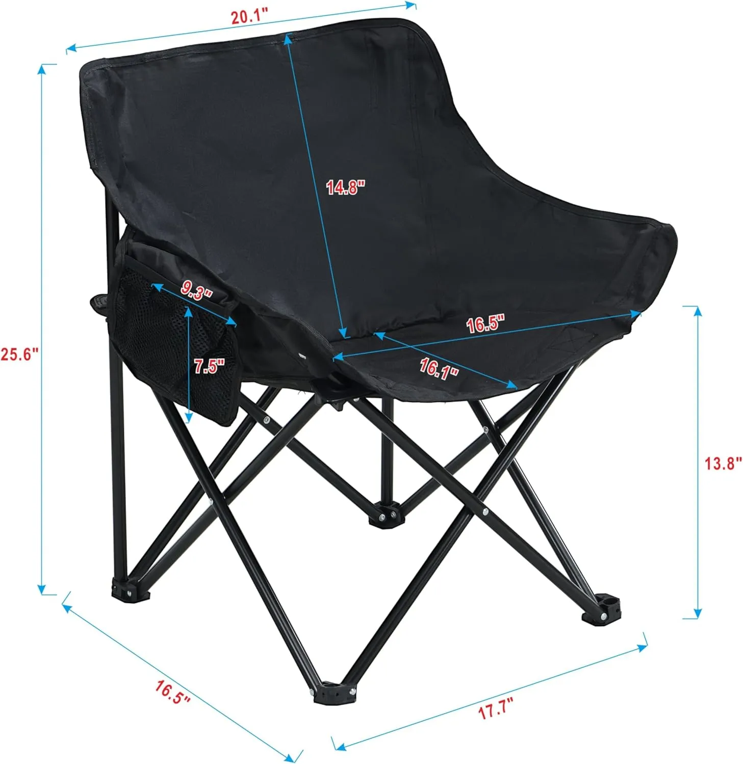 2PCS Outdoor Camping Chairs – Folding & Portable with Lightly Cushioned Seat, Heavy-Duty Steel Frame, Side Pocket, and Carry Bag | Perfect for Camping, Picnics, Beaches, Hiking (Black)