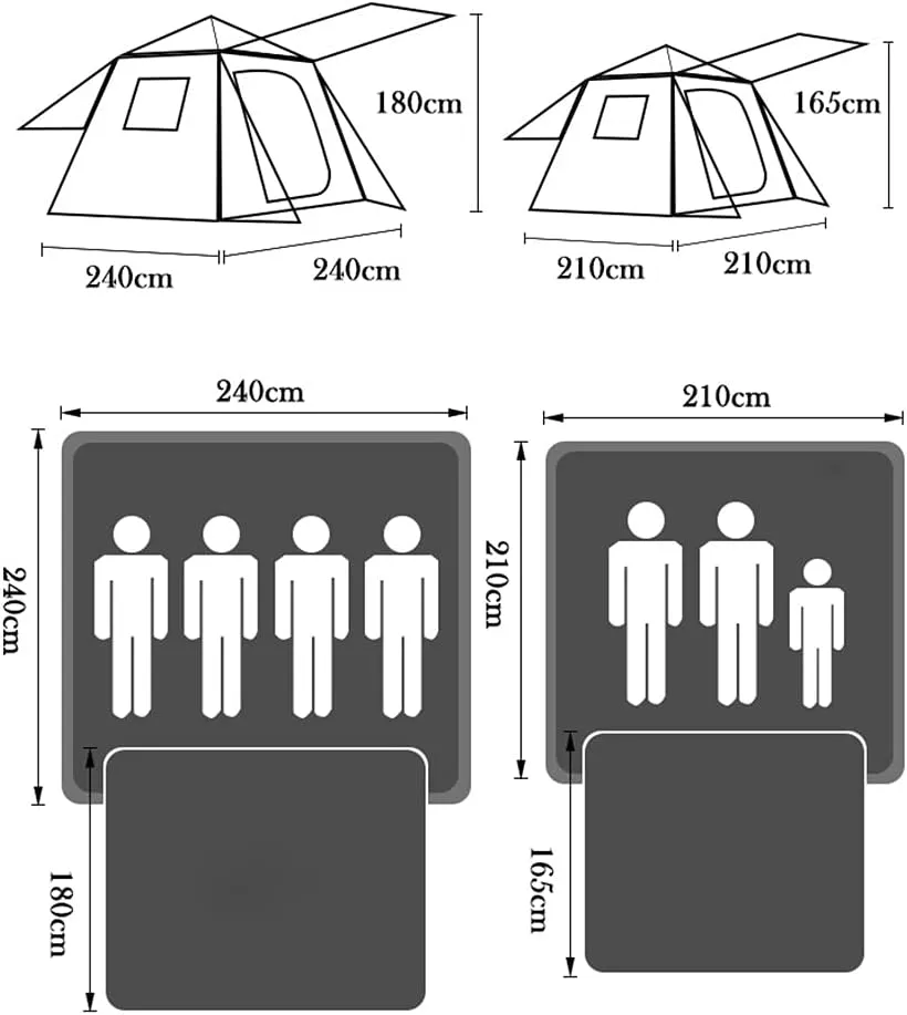 3-4 Person Automatic Camping Tent Hydraulic Instant Tent Waterproof Windproof Easy Setup Two Doors Hiking Tent for Camping Outdoor Mountaineering Travel