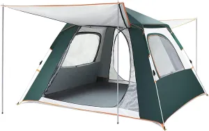 3-4 Person Automatic Pop Up Camping Tent, Windproof, Waterproof, Blackout Design, Double Doors, Lightweight, UV Protection for Hiking, Backpacking, and Travel (Green)