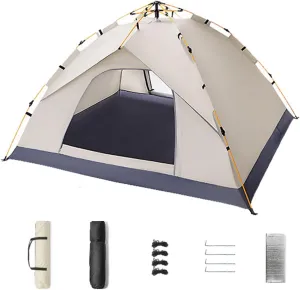 3-4 Person Camping Tent Outdoor Automatic Instant Pop-up Dome Tent Portable Family Picnic Waterproof Sunscreen Beach Camping Travel Tent with Mat and Bag