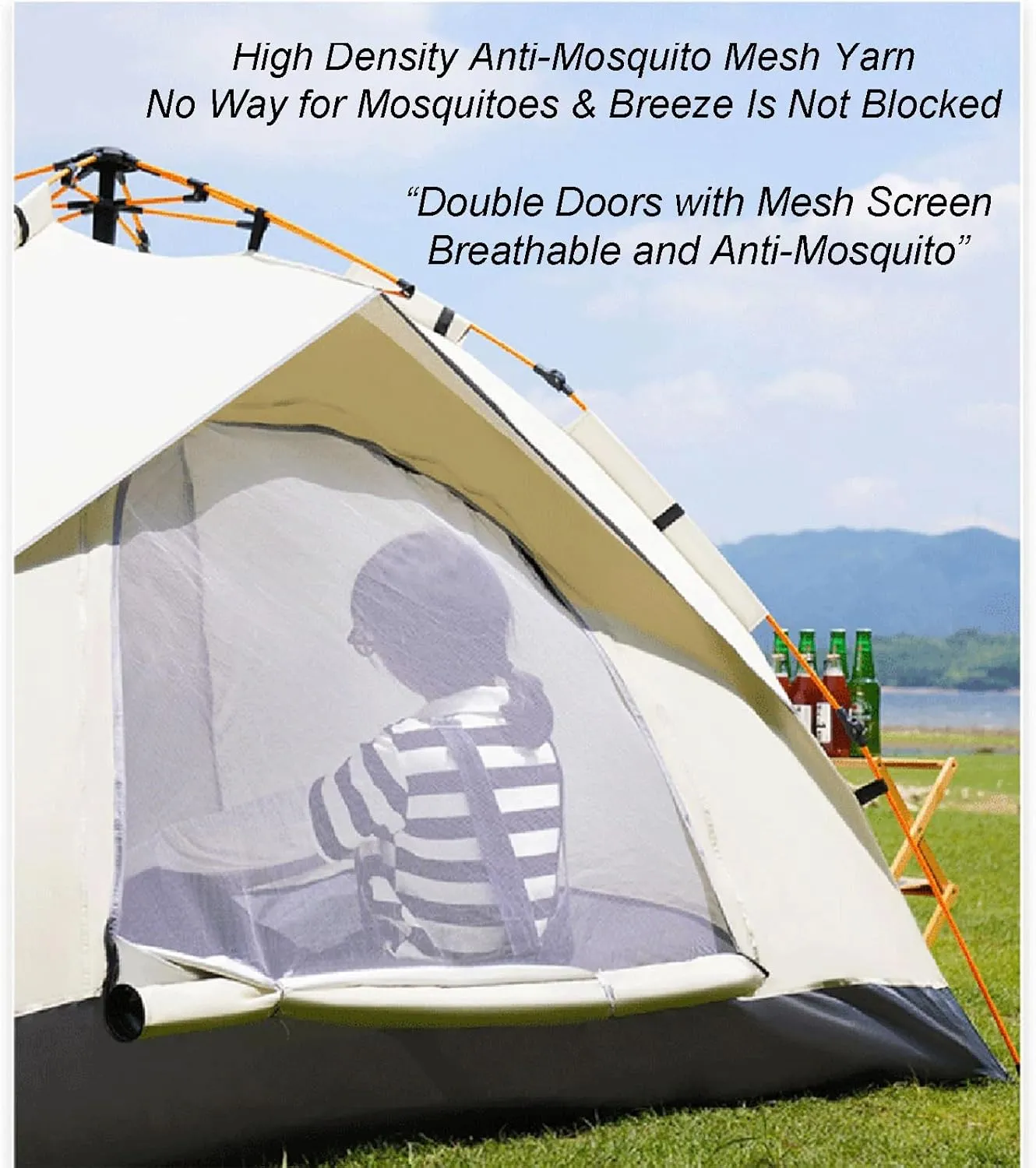 3-4 Person Camping Tent Outdoor Automatic Instant Pop-up Dome Tent Portable Family Picnic Waterproof Sunscreen Beach Camping Travel Tent with Mat and Bag