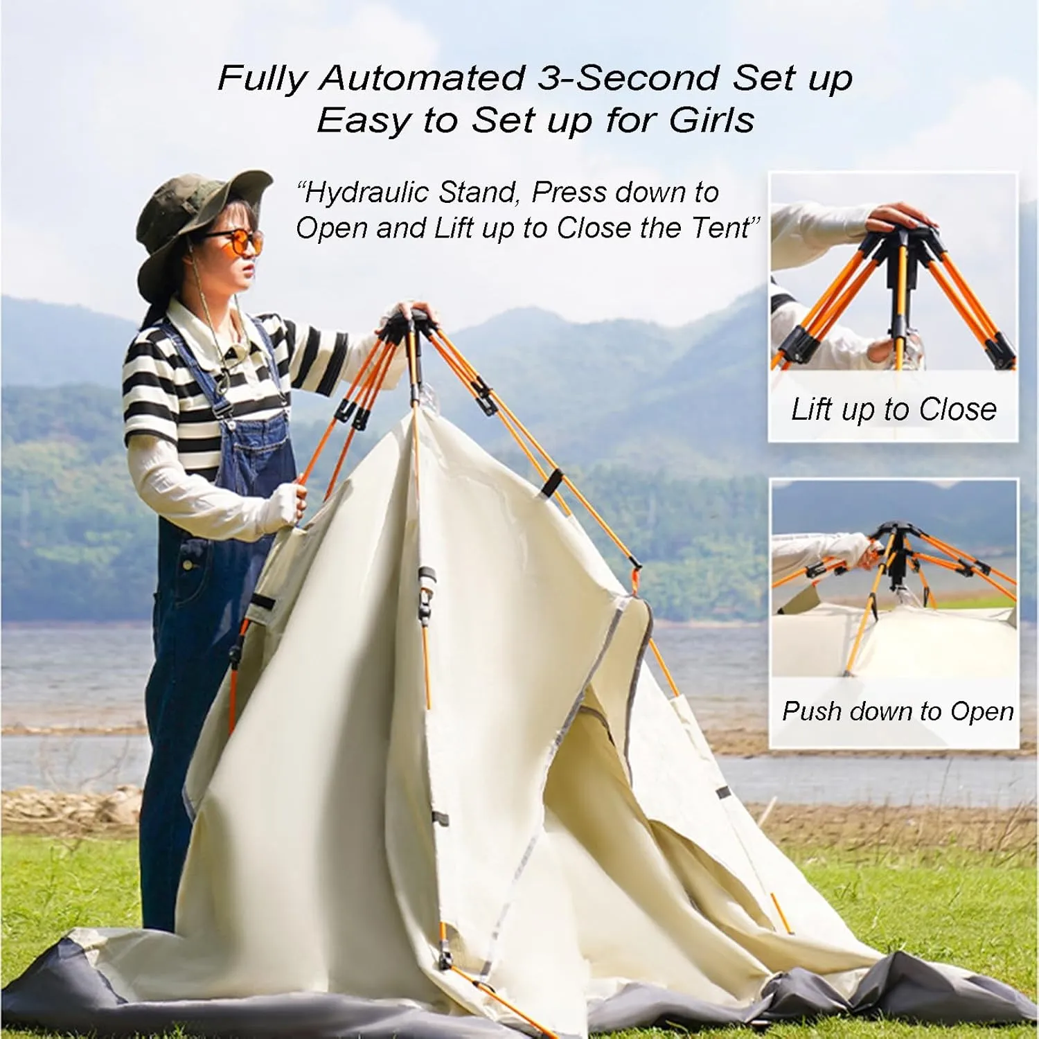 3-4 Person Camping Tent Outdoor Automatic Instant Pop-up Dome Tent Portable Family Picnic Waterproof Sunscreen Beach Camping Travel Tent with Mat and Bag