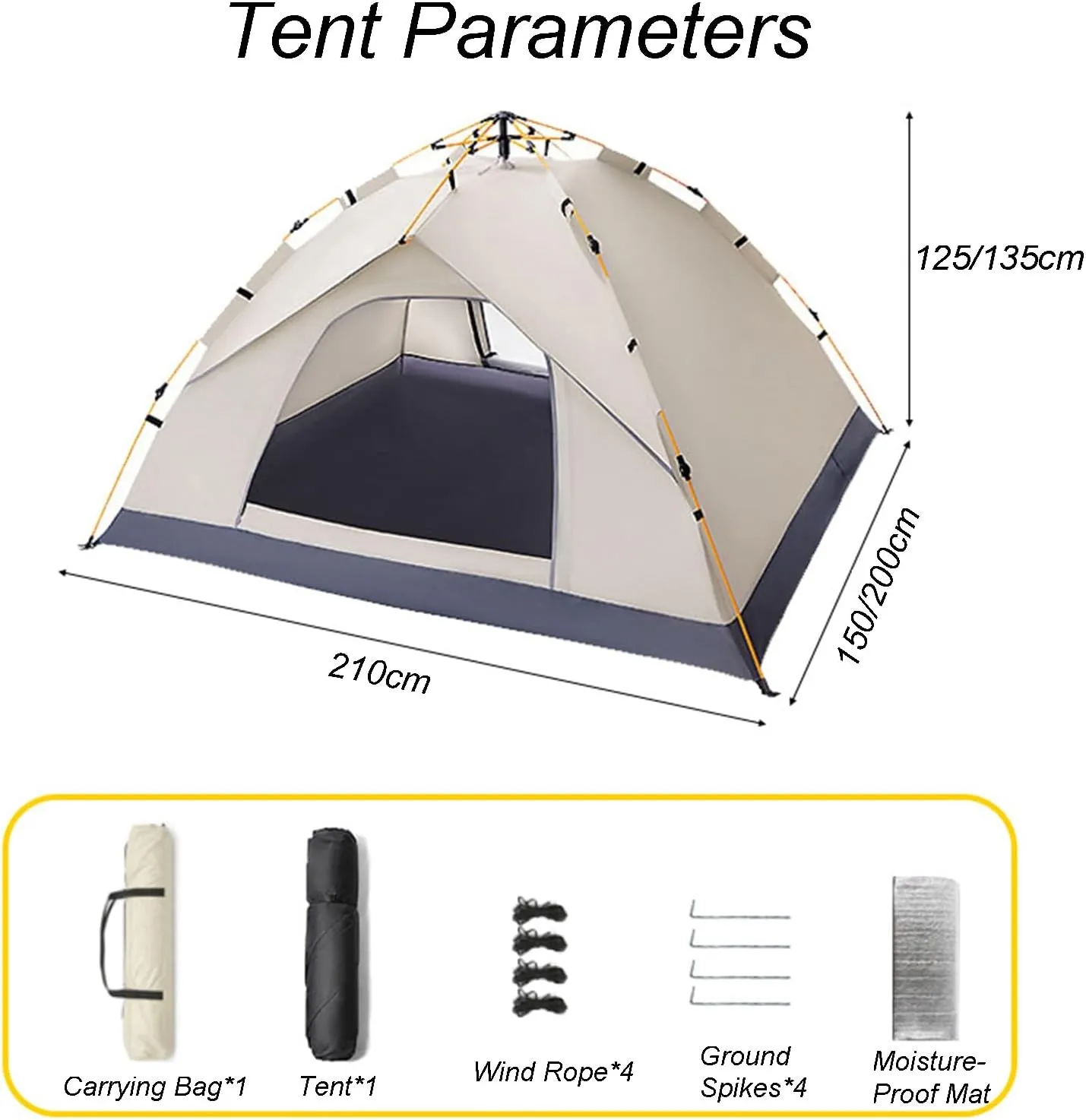 3-4 Person Camping Tent Outdoor Automatic Instant Pop-up Dome Tent Portable Family Picnic Waterproof Sunscreen Beach Camping Travel Tent with Mat and Bag