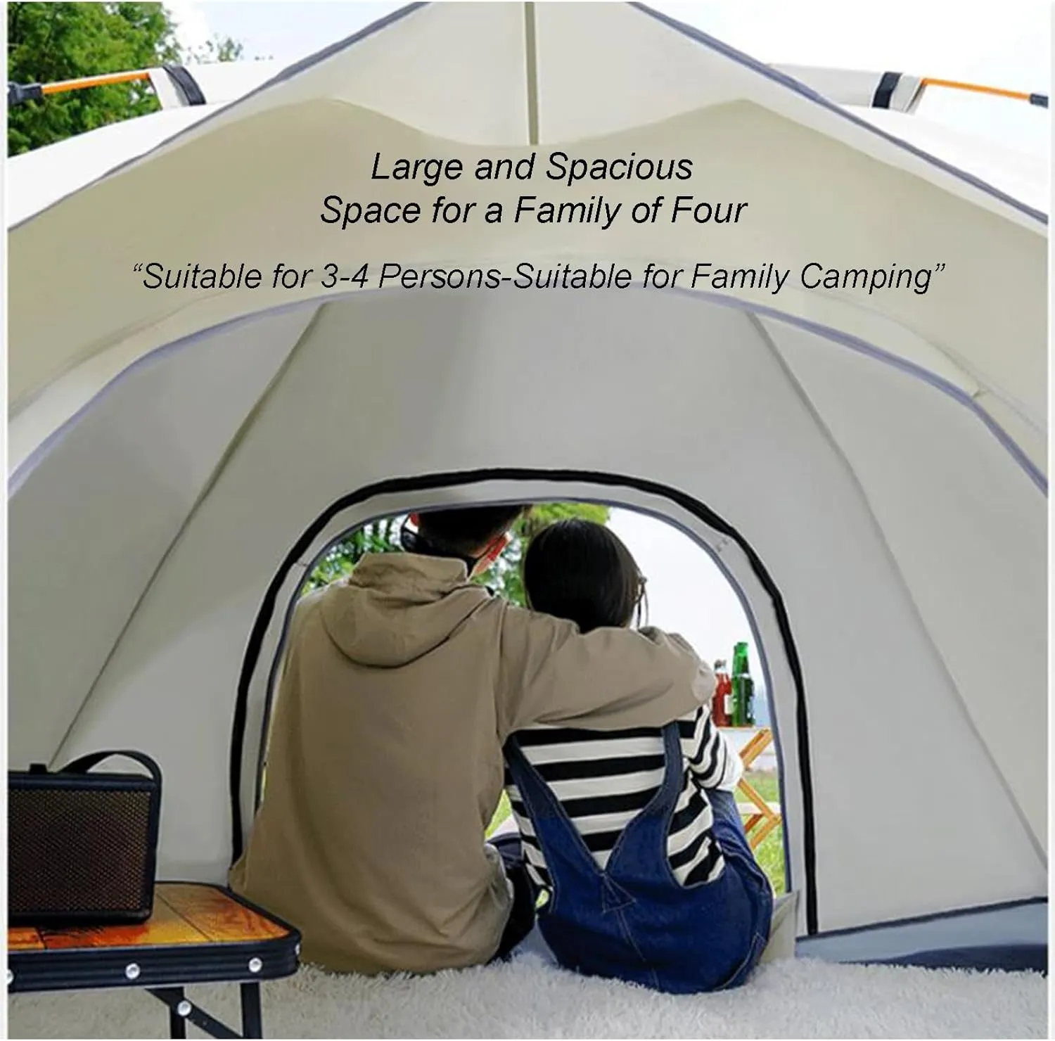 3-4 Person Camping Tent Outdoor Automatic Instant Pop-up Dome Tent Portable Family Picnic Waterproof Sunscreen Beach Camping Travel Tent with Mat and Bag