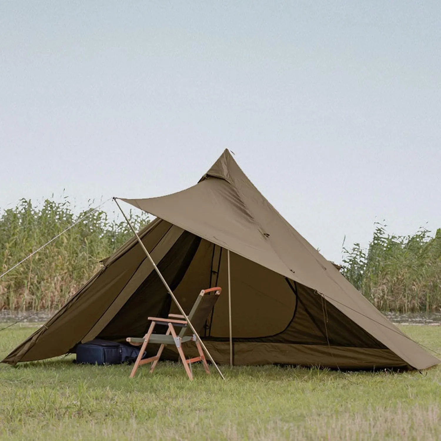 3-4 Person Portable Indian Pyramid Tent, Large Space Waterproof Teepee Tent, Double Layer Instant Setup Family Camping Tent