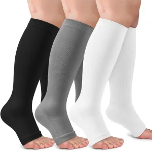 3 Pack Copper Compression Socks for Women & Men, 20-30mmHg Open Toe Knee High Stockings for Circulation Support