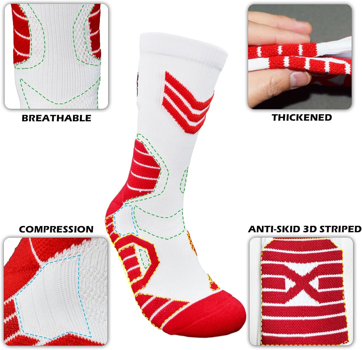 3 Pairs Elite Basketball Crew Socks, 23 Mens Athletic Sock with Shoelace Bracelets, League Team Sports-Star-Fans Gift