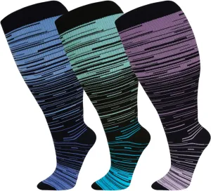 3 PCS Plus size compression socks ​knee high wide calf 20-30 mmhg 2xl 3xl 4xl 5xl circulation breathable for nurse varices