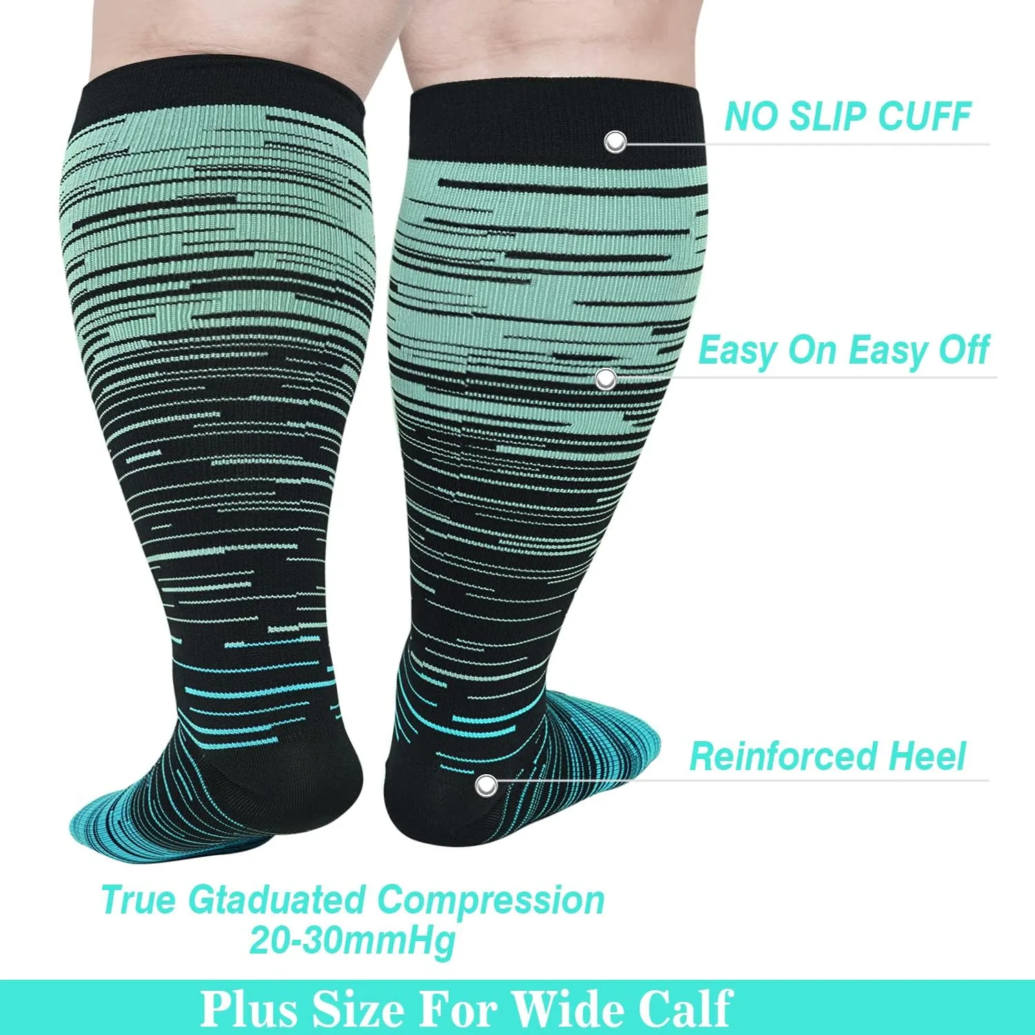 3 PCS Plus size compression socks ​knee high wide calf 20-30 mmhg 2xl 3xl 4xl 5xl circulation breathable for nurse varices