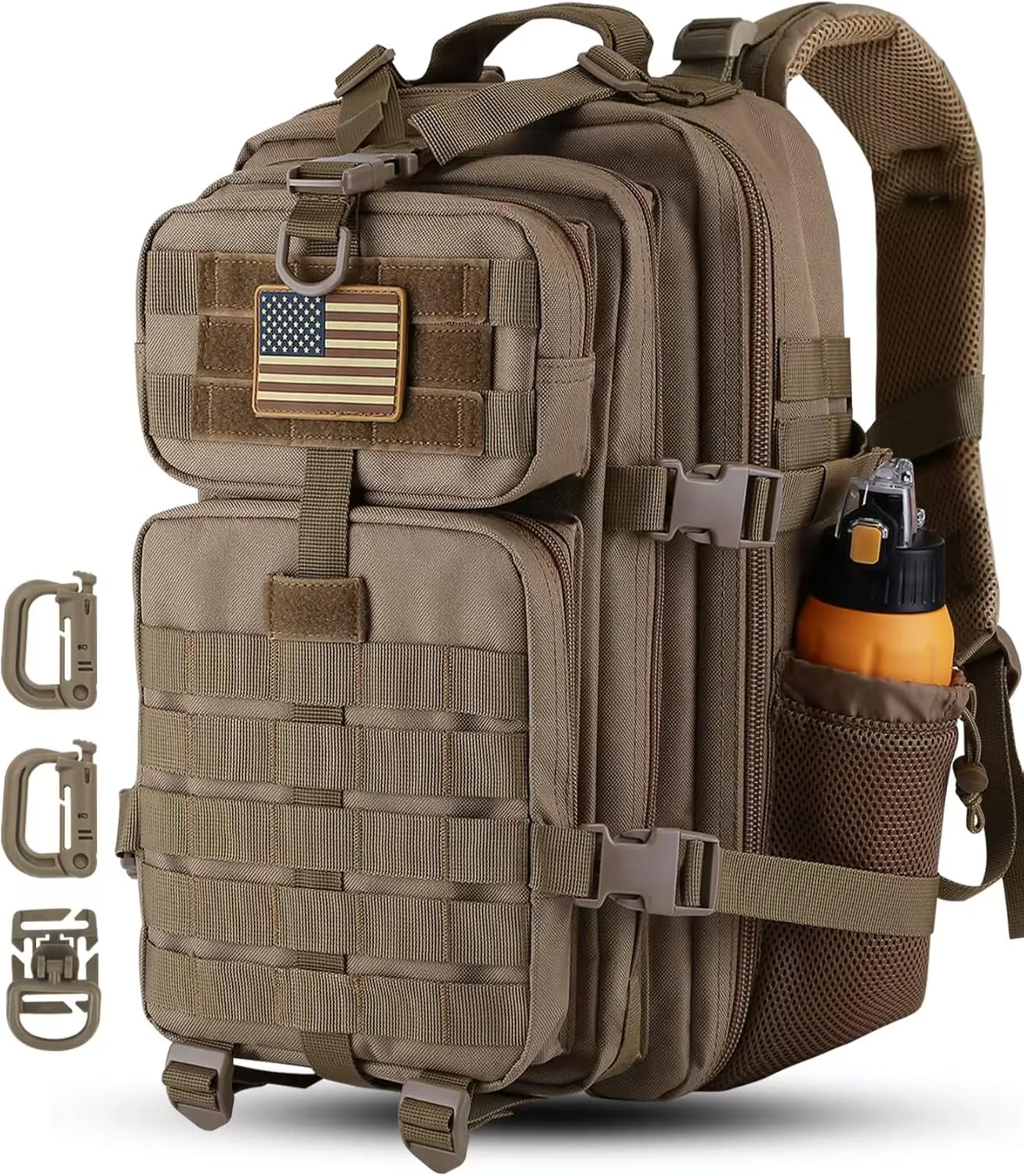 30L MOLLE Assault Pack, Tactical Backpack Military Army Camping Rucksack with Bottle Holder, 3-Day Pack, Khaki