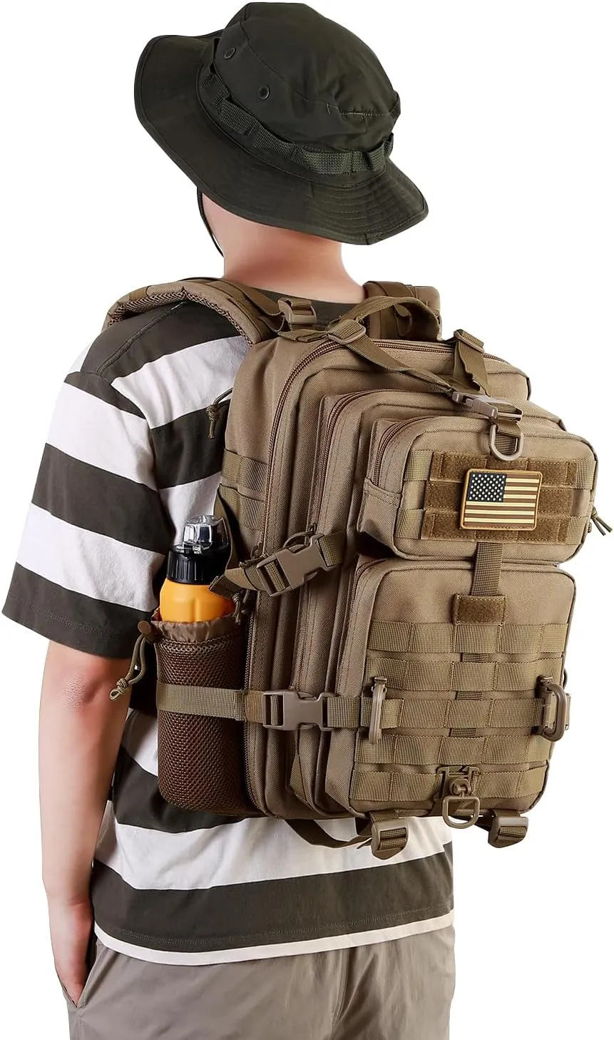 30L MOLLE Assault Pack, Tactical Backpack Military Army Camping Rucksack with Bottle Holder, 3-Day Pack, Khaki