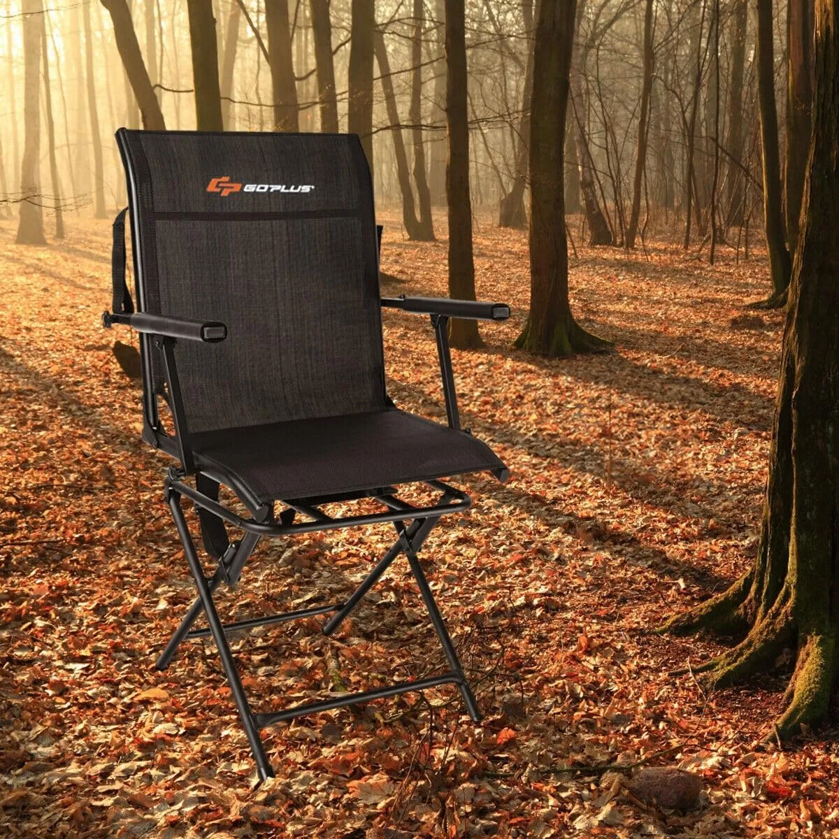 360 Swivel Bag Chair Foldable Swivel Patio Chair with Armrest and Mesh Back Outdoor/Indoor Folding Portable Lawn Black