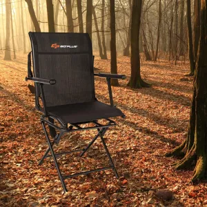 360 Swivel Bag Chair Foldable Swivel Patio Chair with Armrest and Mesh Back Outdoor/Indoor Folding Portable Lawn Black