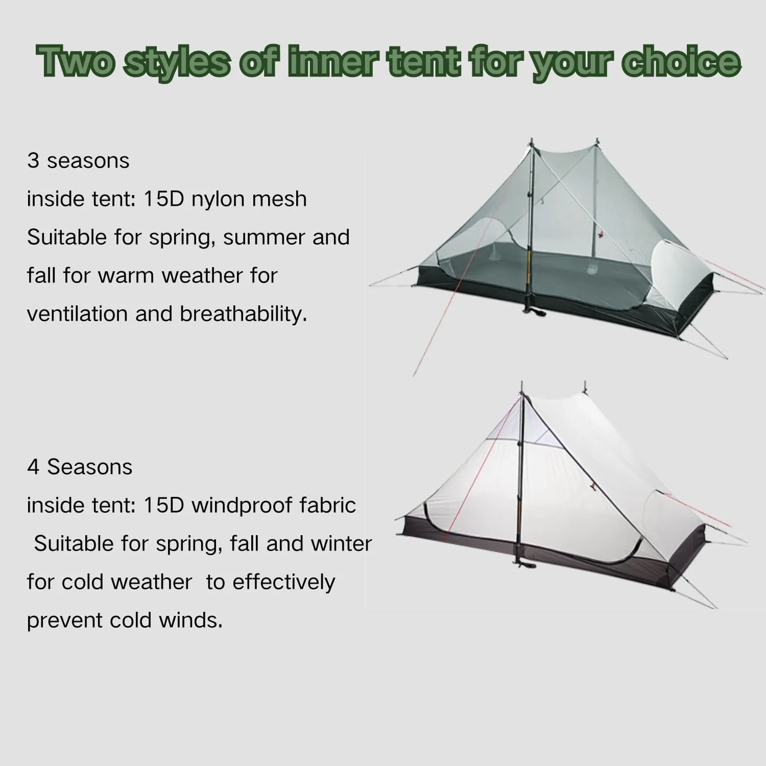 3F UL GEAR Blue Mountain 1/2Person Camping Poleless Tent, 3/4Seasons Waterproof Tent, Easy Set Up Hiking, Backpacking Silicon Coated Tent Shelter