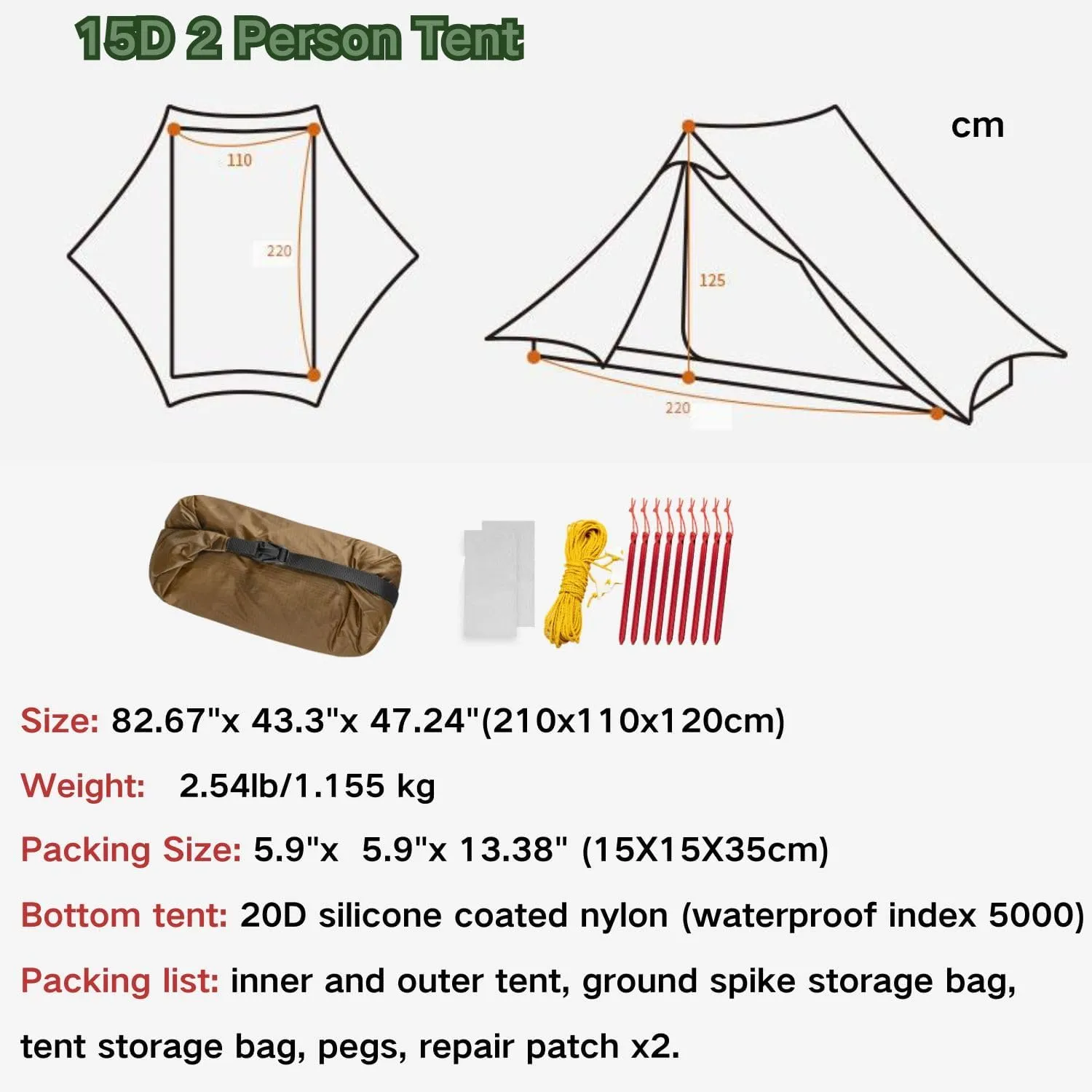 3F UL GEAR Blue Mountain 1/2Person Camping Poleless Tent, 3/4Seasons Waterproof Tent, Easy Set Up Hiking, Backpacking Silicon Coated Tent Shelter