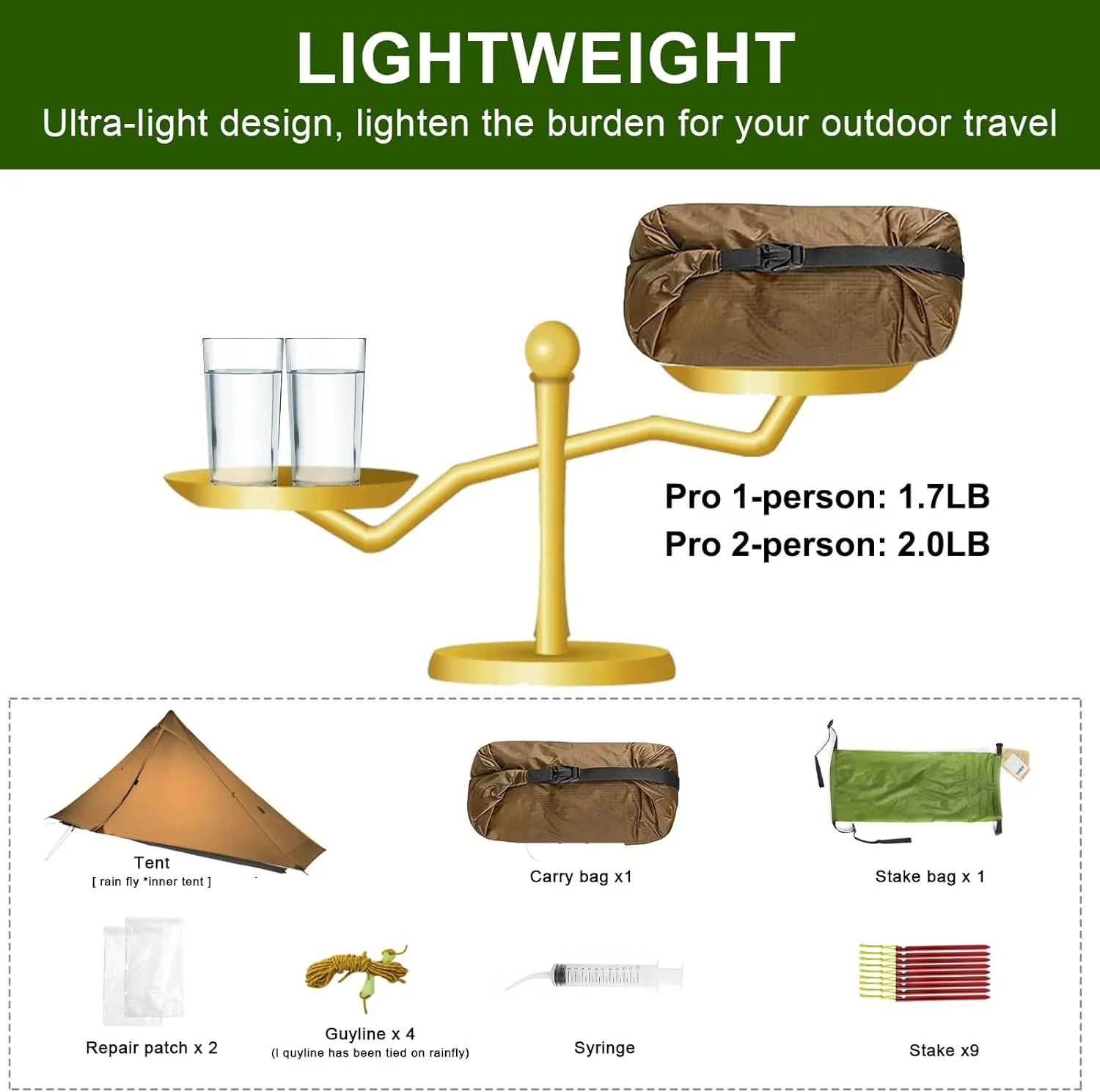 3F UL Gear Lanshan PRO Lanshan Ultralight Tent 3 Season Backpacking Tent for 1 Person, Waterproof Professional Tents for Camping, Trekking, Kayaking, Climbing, Hiking